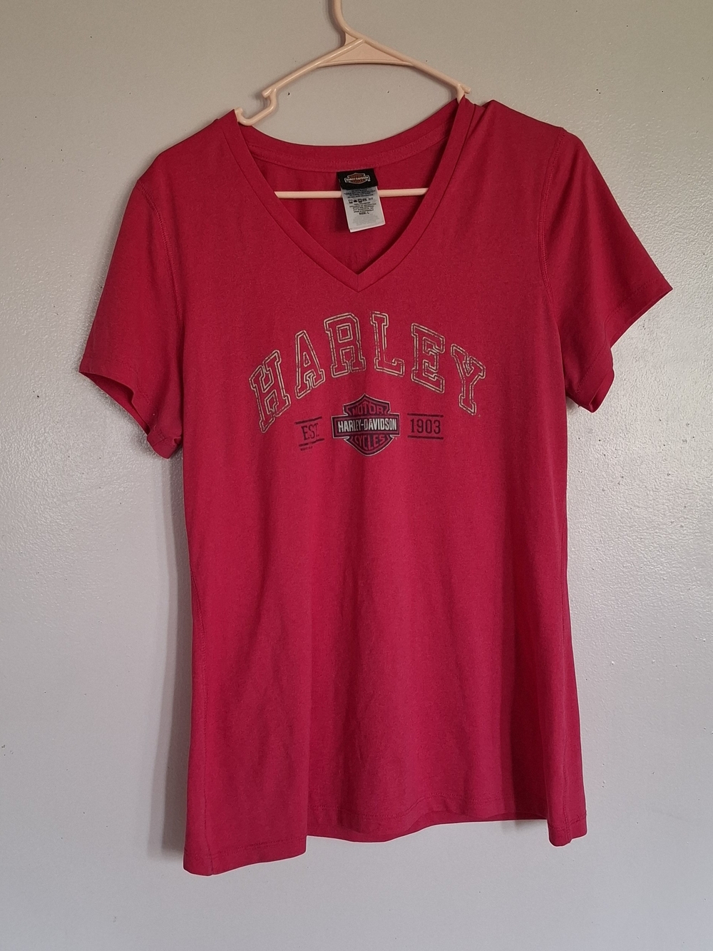 Harley-Davidson Women's Short Sleeve V-Neck Tee in Bright Pink